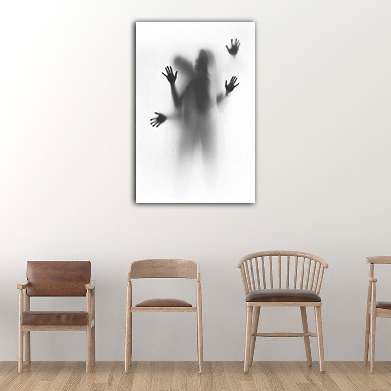 Frendorf | Blur Schatten von Liebenden Leinwand Kunst Zeitgenössische Texturierte Familienzimmer Wanddekoration in Grau