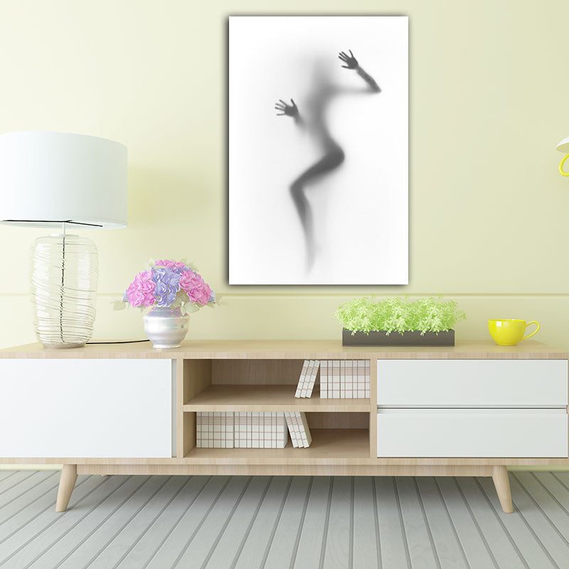 Frendorf | Moderne Creatieve Canvas in Grijze Schaduw van Sexy Vrouw op het Frosted Glas Wandkunst voor Kamer