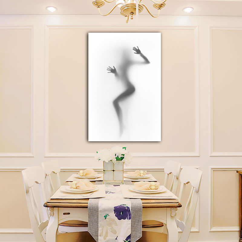 Frendorf | Moderne Creatieve Canvas in Grijze Schaduw van Sexy Vrouw op het Frosted Glas Wandkunst voor Kamer
