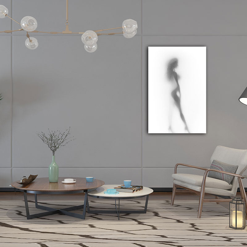 Frendorf | Moderne Creatieve Canvas in Grijze Schaduw van Sexy Vrouw op het Frosted Glas Wandkunst voor Kamer