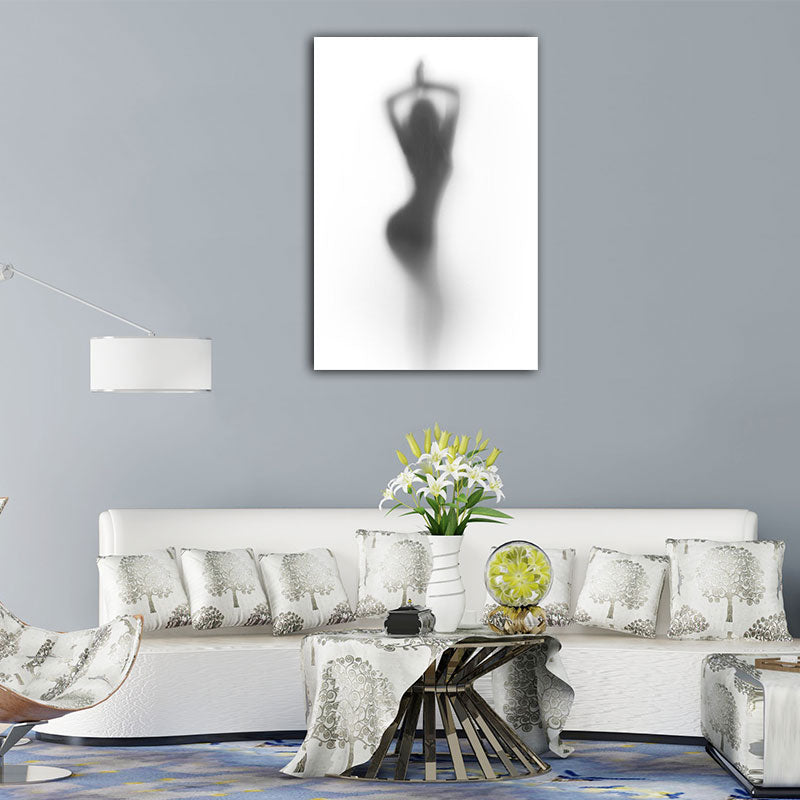 Frendorf | Moderne Creatieve Canvas in Grijze Schaduw van Sexy Vrouw op het Frosted Glas Wandkunst voor Kamer