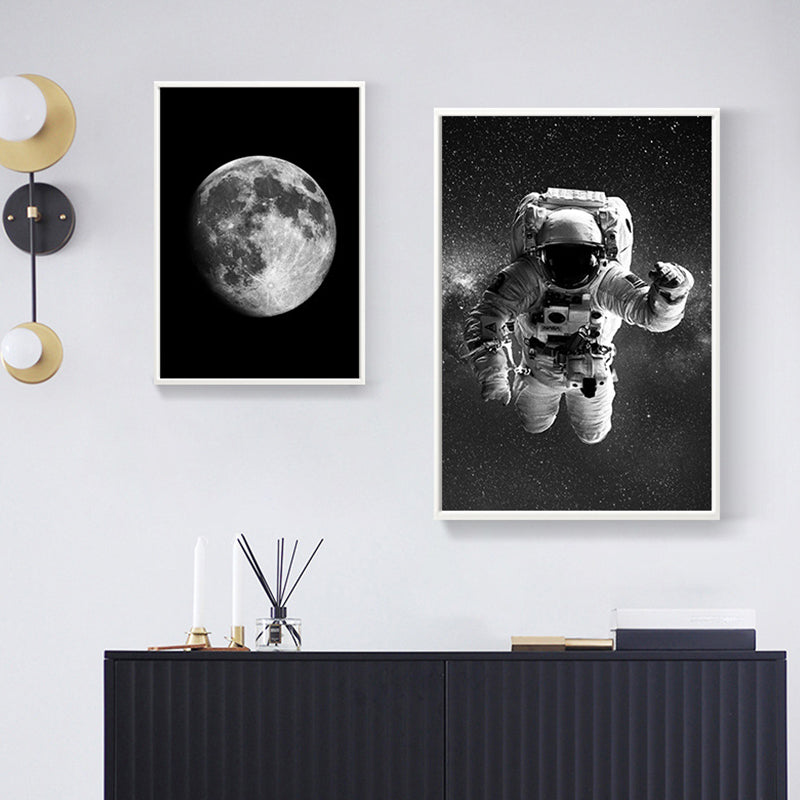 Schwarzer Astronaut und Mond Kunstdruck Astronomie Kinder Strukturiertes Wanddekor für das Schlafzimmer