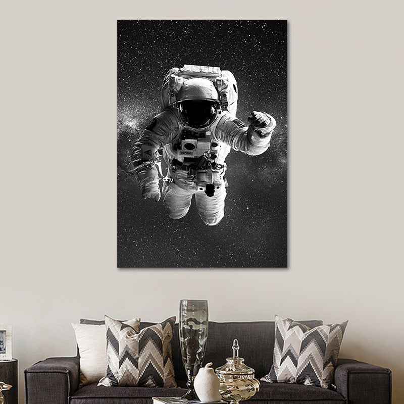 Schwarzer Astronaut und Mond Kunstdruck Astronomie Kinder Strukturiertes Wanddekor für das Schlafzimmer