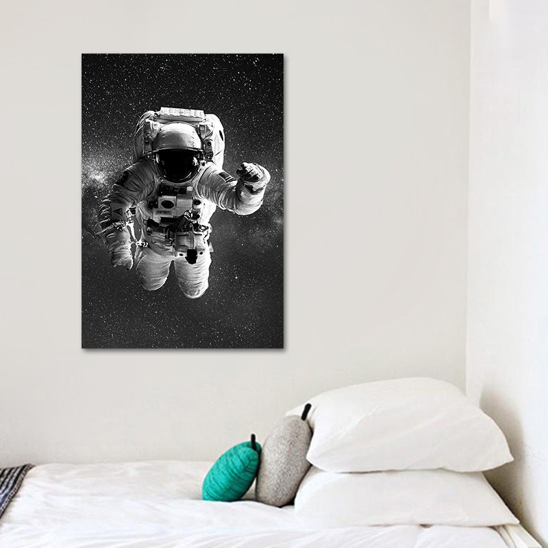 Schwarzer Astronaut und Mond Kunstdruck Astronomie Kinder Strukturiertes Wanddekor für das Schlafzimmer