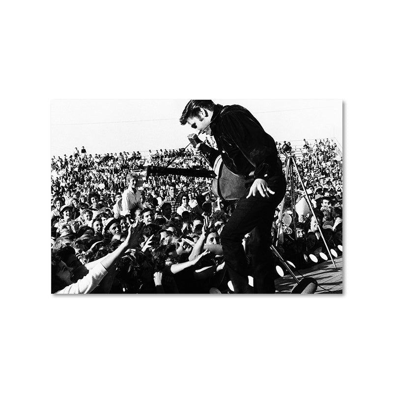 Fotografische Elvis Presley Wandkunst in Schwarz-Weiß Nostalgischer Canvas-Druck für Zuhause