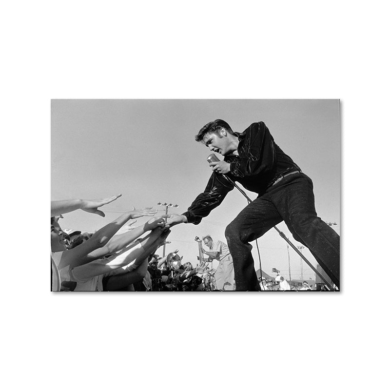Fotografische Elvis Presley Wandkunst in Schwarz-Weiß Nostalgischer Canvas-Druck für Zuhause