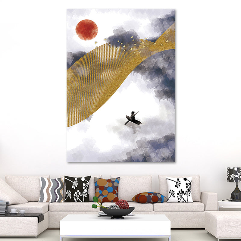 Asiatische Berglandschaft Leinwandkunst Lila Texturierte Wanddekoration für Hausinterieur