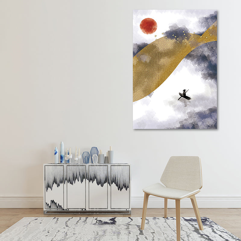 Asiatische Berglandschaft Leinwandkunst Lila Texturierte Wanddekoration für Hausinterieur