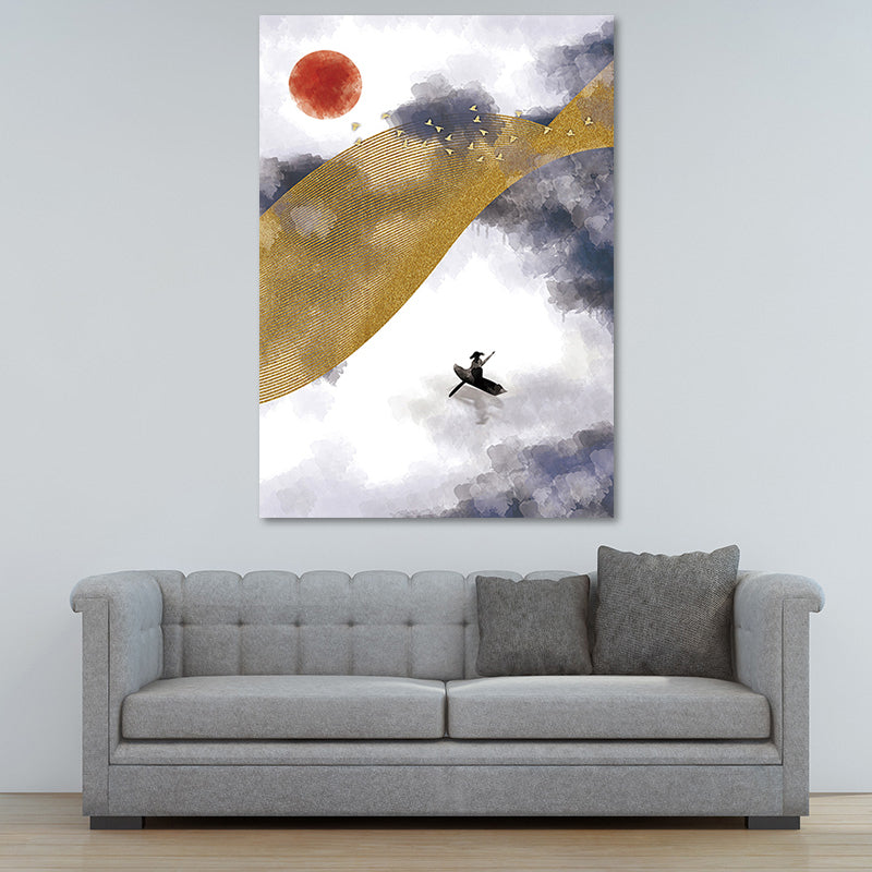 Asiatische Berglandschaft Leinwandkunst Lila Texturierte Wanddekoration für Hausinterieur