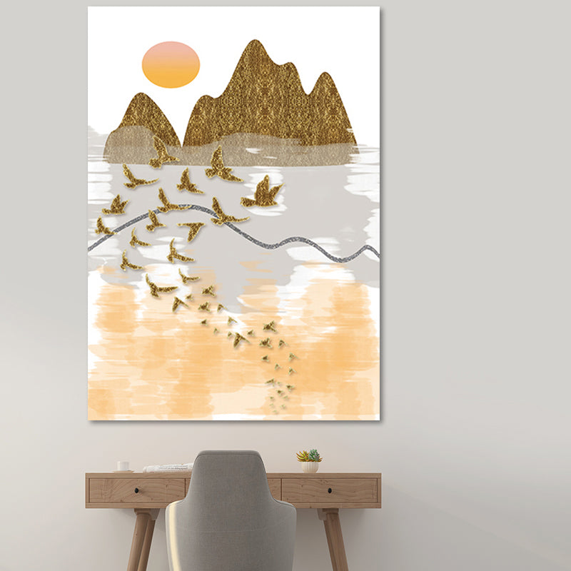 Asiatische Berglandschaft Leinwandkunst Lila Texturierte Wanddekoration für Hausinterieur