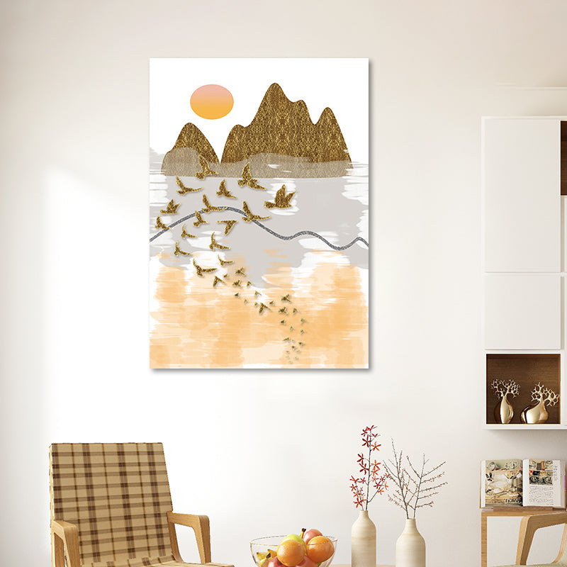 Asiatische Berglandschaft Leinwandkunst Lila Texturierte Wanddekoration für Hausinterieur