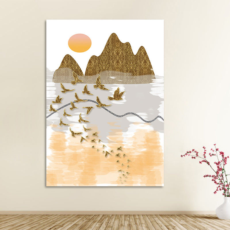 Asiatische Berglandschaft Leinwandkunst Lila Texturierte Wanddekoration für Hausinterieur