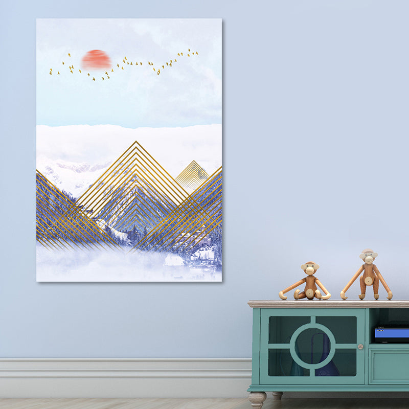 Asiatische Berglandschaft Leinwandkunst Lila Texturierte Wanddekoration für Hausinterieur