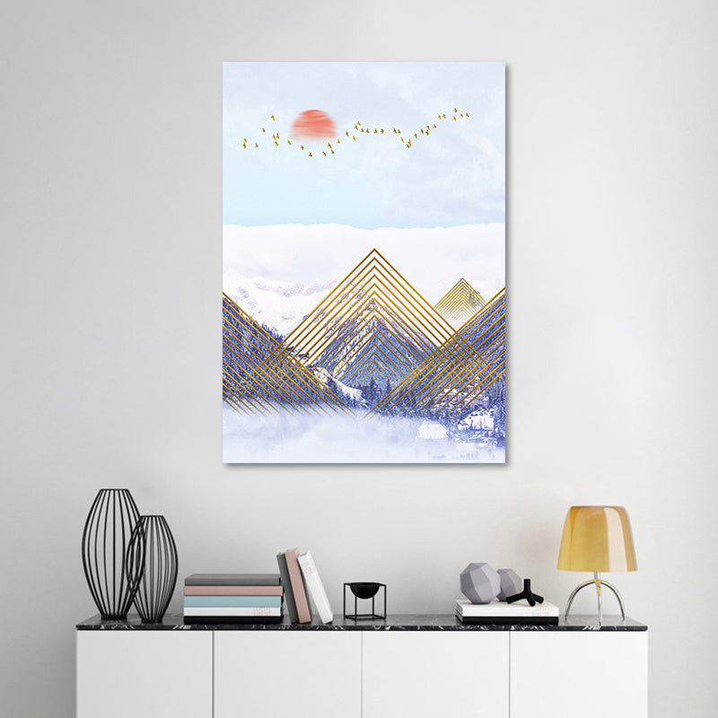 Asiatische Berglandschaft Leinwandkunst Lila Texturierte Wanddekoration für Hausinterieur