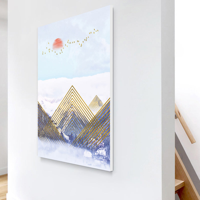 Asiatische Berglandschaft Leinwandkunst Lila Texturierte Wanddekoration für Hausinterieur