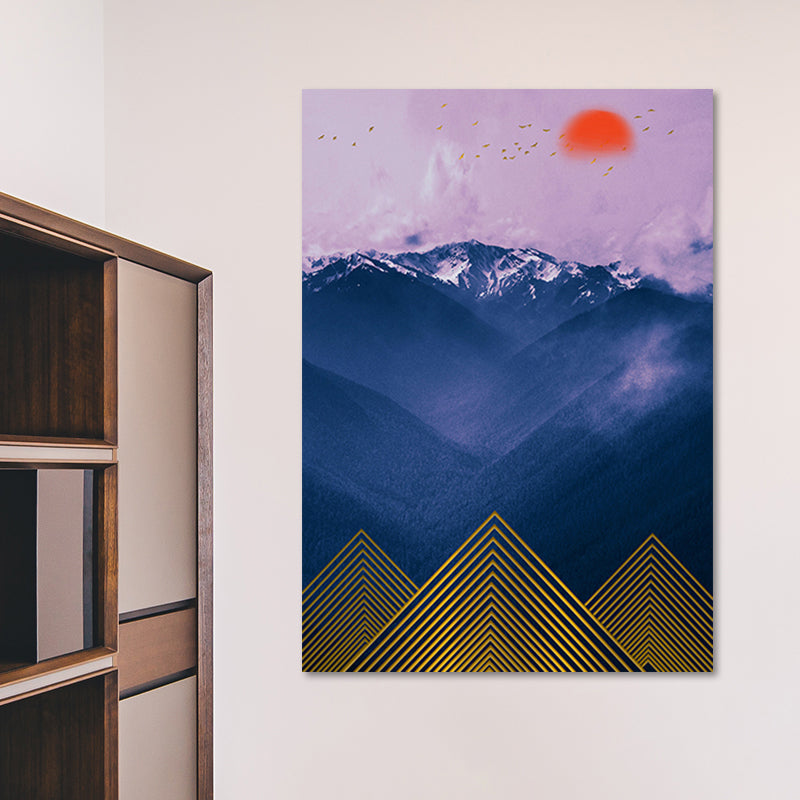 Asiatische Berglandschaft Leinwandkunst Lila Texturierte Wanddekoration für Hausinterieur