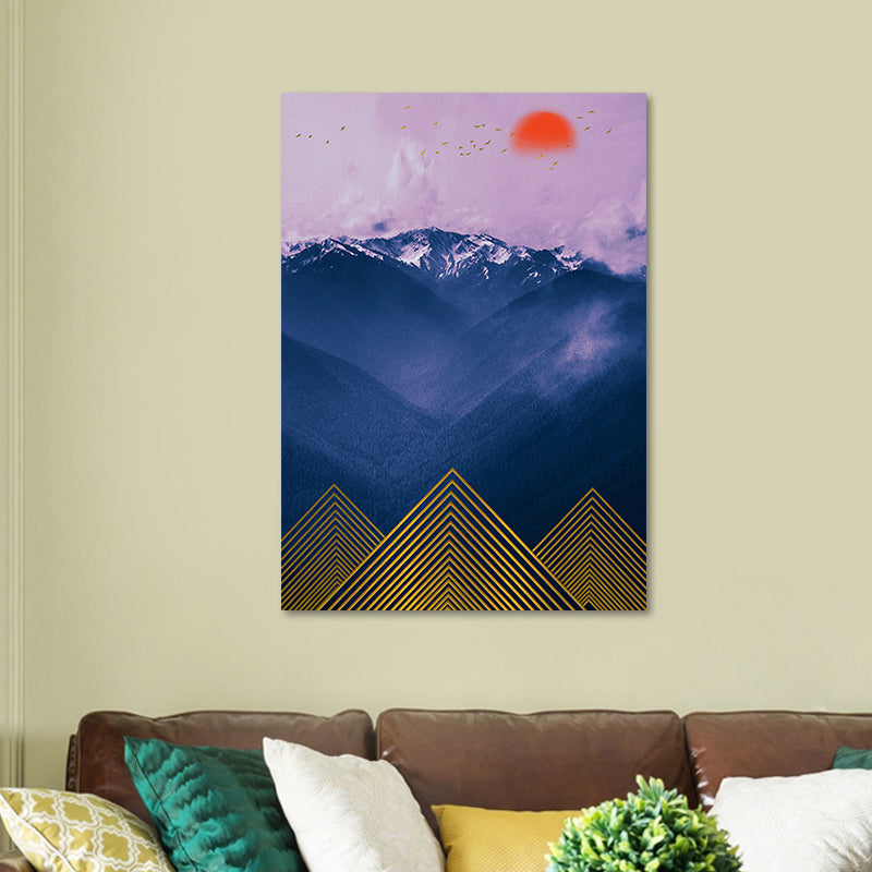 Asiatische Berglandschaft Leinwandkunst Lila Texturierte Wanddekoration für Hausinterieur