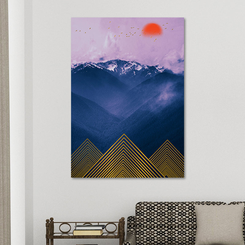 Asiatische Berglandschaft Leinwandkunst Lila Texturierte Wanddekoration für Hausinterieur