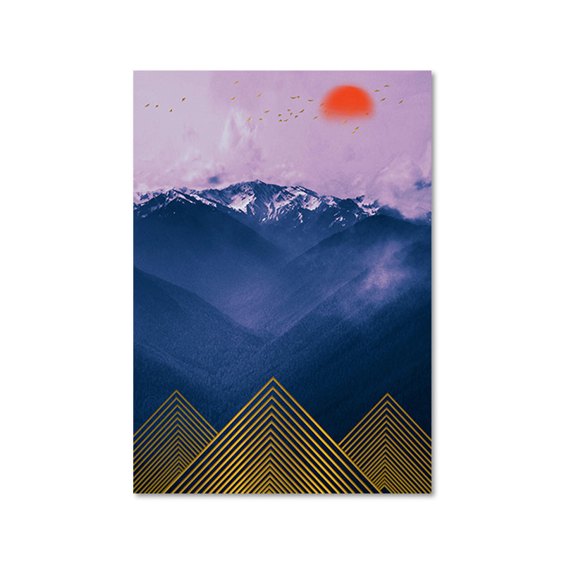 Asiatische Berglandschaft Leinwandkunst Lila Texturierte Wanddekoration für Hausinterieur
