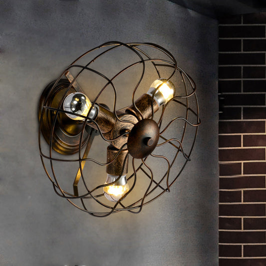 Frendorf | Verwitterte Kupfer Wandlampe mit Käfigschirm Antik Stil Schmiedeeisen 3 Lichter Innen Wandbeleuchtung