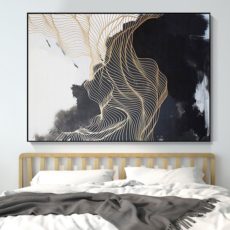 Frendorf | Nordic Abstract Mountain Wandkunst Schwarze Texturierte Oberfläche Leinwanddruck für Schlafzimmer