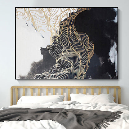Frendorf | Nordic Abstract Mountain Wandkunst Schwarze Texturierte Oberfläche Leinwanddruck für Schlafzimmer