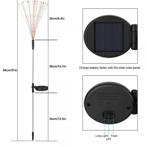 4 Stück Solar Feuerwerk Gartenlampen - Wetterfeste LED Dekorationsbeleuchtung, Solarenergie für Garten und Patio