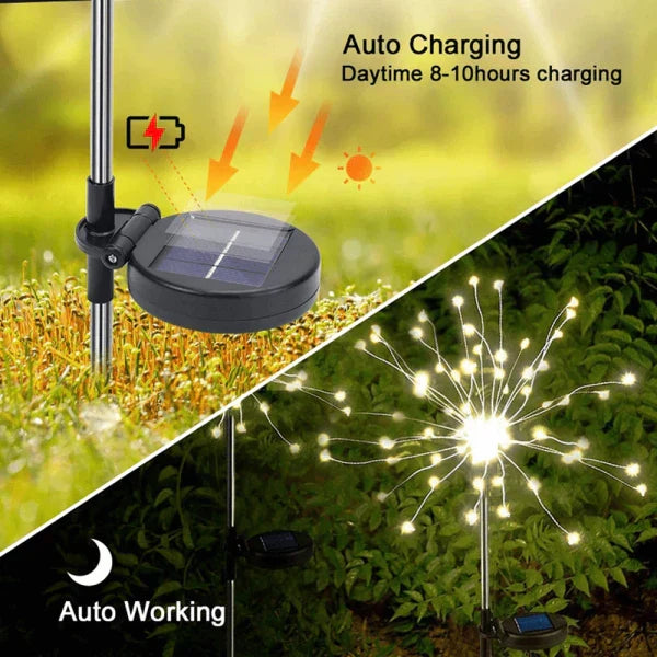 4 Stück Solar Feuerwerk Gartenlampen - Wetterfeste LED Dekorationsbeleuchtung, Solarenergie für Garten und Patio