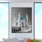 Frendorf | Global Inspired Castle Wall Art Canvas Textured Blue Wall Decor for Sitting Room