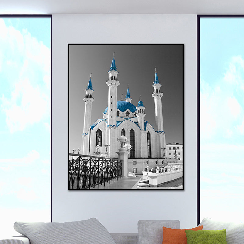 Frendorf | Global Inspired Castle Wall Art Canvas Textured Blue Wall Decor for Sitting Room