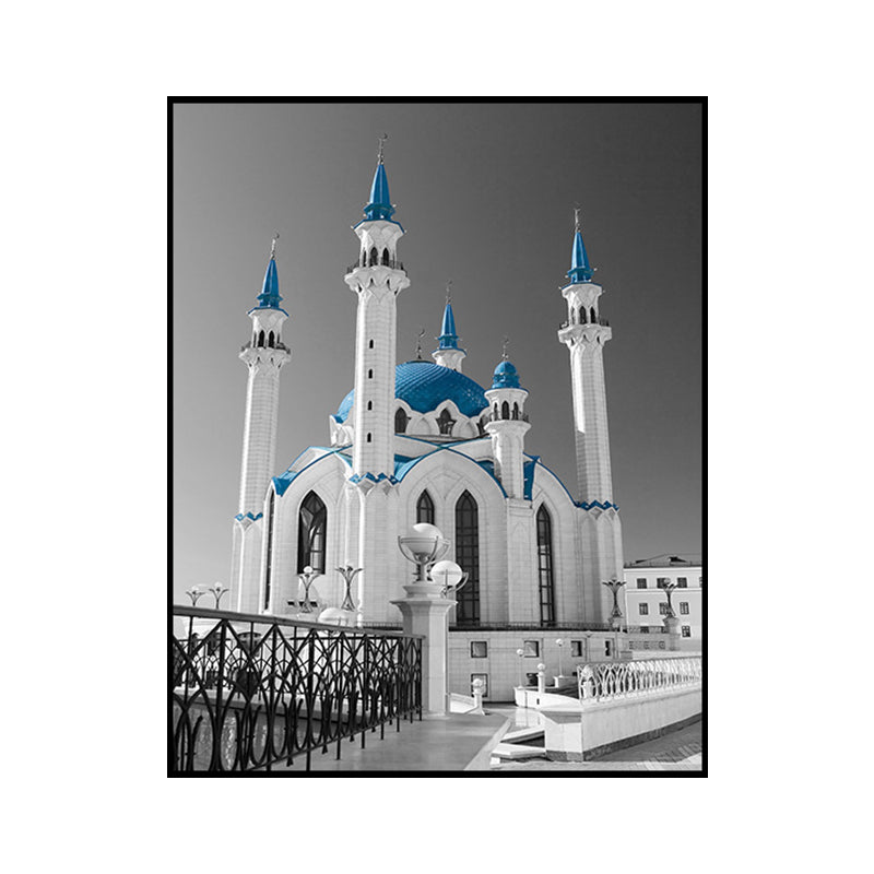 Frendorf | Global Inspired Castle Wall Art Canvas Textured Blue Wall Decor for Sitting Room