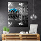 Frendorf | Global Inspired Castle Wall Art Canvas Textured Blue Wall Decor for Sitting Room