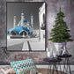 Frendorf | Global Inspired Castle Wall Art Canvas Textured Blue Wall Decor for Sitting Room