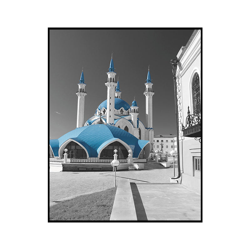 Frendorf | Global Inspired Castle Wall Art Canvas Textured Blue Wall Decor for Sitting Room