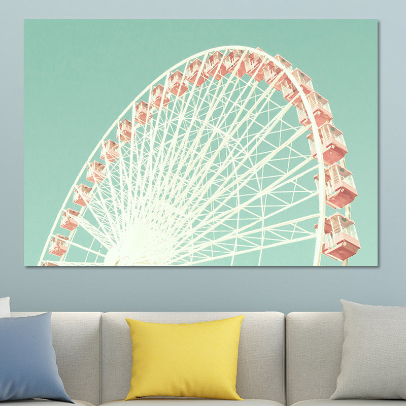 Frendorf | Ferris Wheel Wandkunstprint Moderne Texturierte Leinwand in Rosa auf Grün für das Kinderzimmer