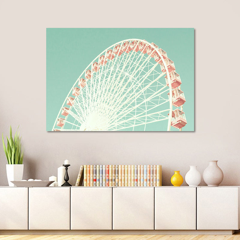 Frendorf | Ferris Wheel Wandkunstprint Moderne Texturierte Leinwand in Rosa auf Grün für das Kinderzimmer