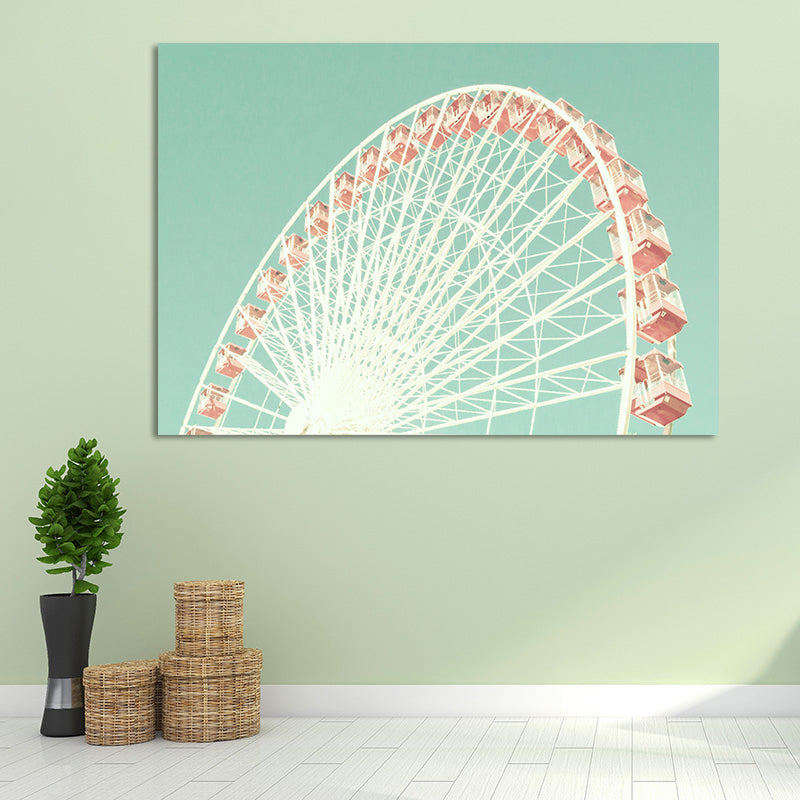 Frendorf | Ferris Wheel Wandkunstprint Moderne Texturierte Leinwand in Rosa auf Grün für das Kinderzimmer