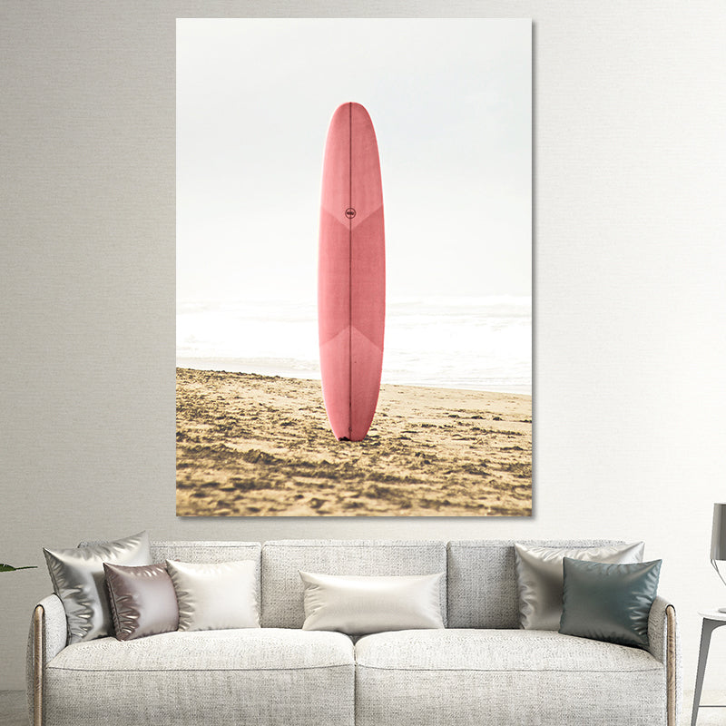 Frendorf | Rosa Meer Surfbrett Leinwanddruck Texturierte Oberfläche Tropische Haus Innenwand Kunst Dekor