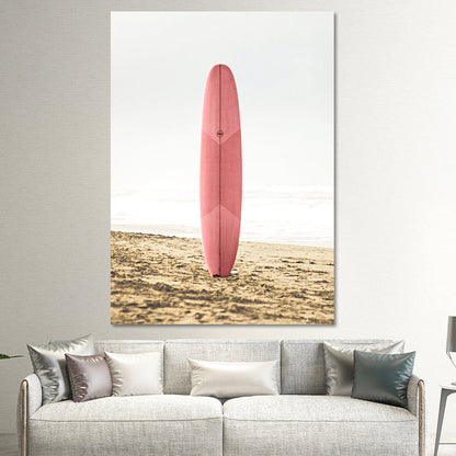 Frendorf | Rosa Meer Surfbrett Leinwanddruck Texturierte Oberfläche Tropische Haus Innenwand Kunst Dekor