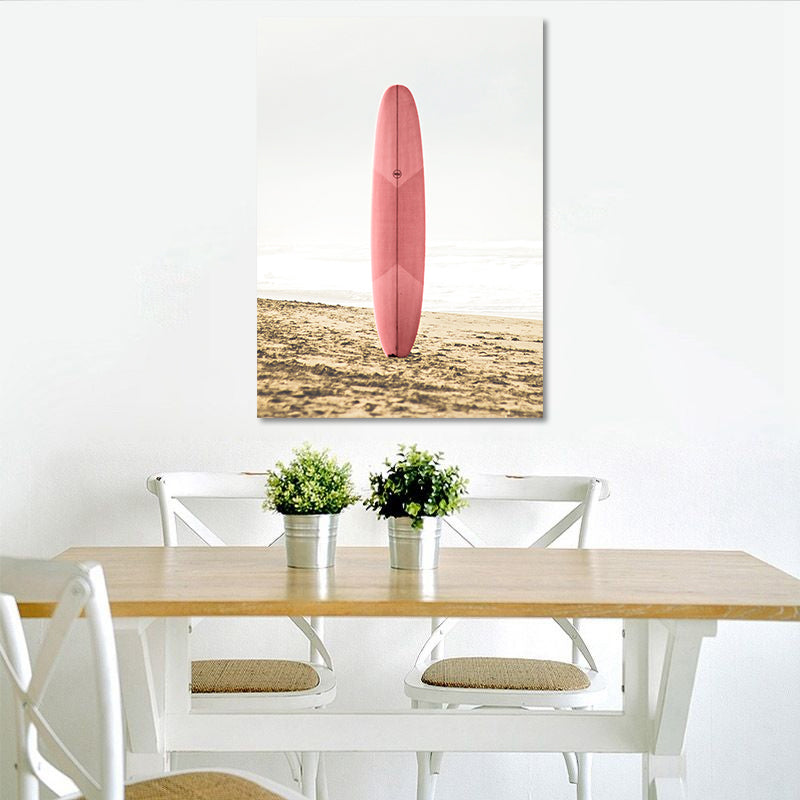 Frendorf | Rosa Meer Surfbrett Leinwanddruck Texturierte Oberfläche Tropische Haus Innenwand Kunst Dekor