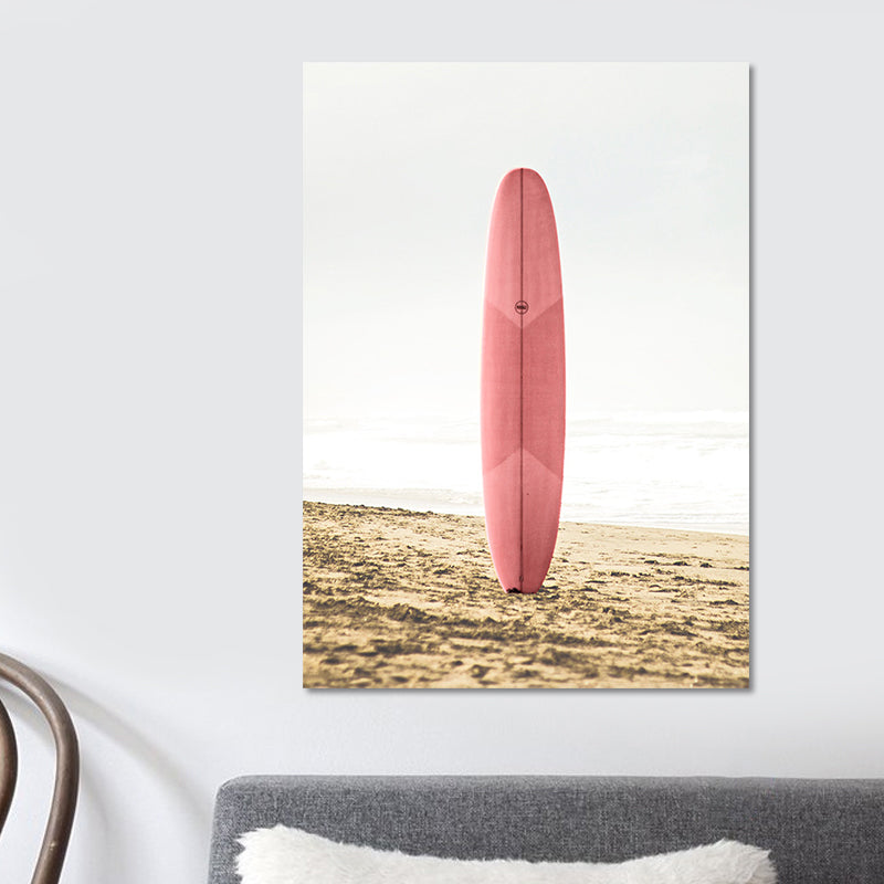 Frendorf | Rosa Meer Surfbrett Leinwanddruck Texturierte Oberfläche Tropische Haus Innenwand Kunst Dekor