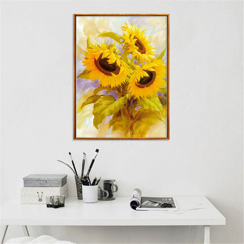Frendorf | Gelbe Französische Landhaus Wandkunst Druck Sonnenblumenstrauß Gemälde für das Wohnzimmer