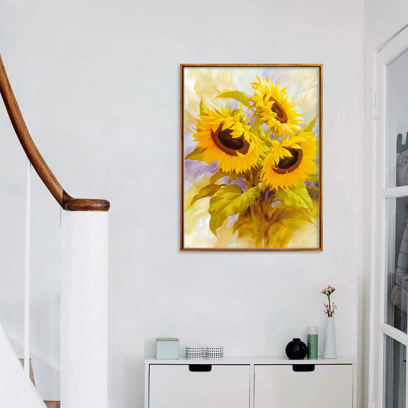 Frendorf | Gelbe Französische Landhaus Wandkunst Druck Sonnenblumenstrauß Gemälde für das Wohnzimmer