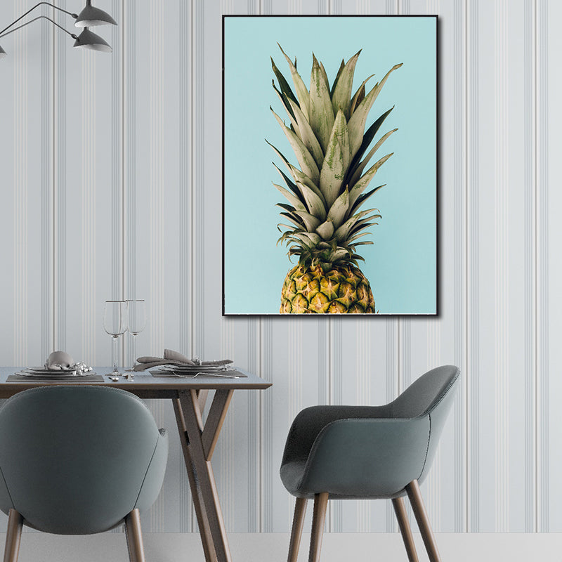 Frendorf | Nordic Photography Ananas Wandkunst Wohnzimmer Leinwanddruck in Grün auf Blau