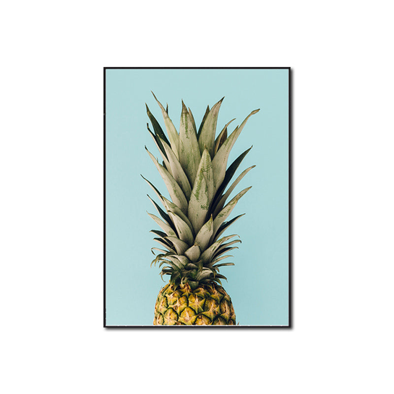Frendorf | Nordic Photography Ananas Wandkunst Wohnzimmer Leinwanddruck in Grün auf Blau