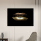 Frendorf | Moderne vrouwen lip wandkunstprint goud-zwart textuur oppervlak canvas voor de eetkamer