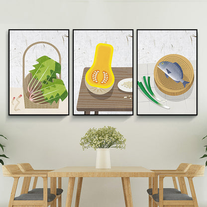 Gemüse- und Fleisch-Canvas-Druck Esszimmer Malerei Grau Wandkunst Set (Mehrere Größen)