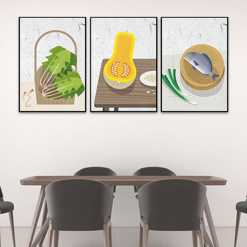Gemüse- und Fleisch-Canvas-Druck Esszimmer Malerei Grau Wandkunst Set (Mehrere Größen)