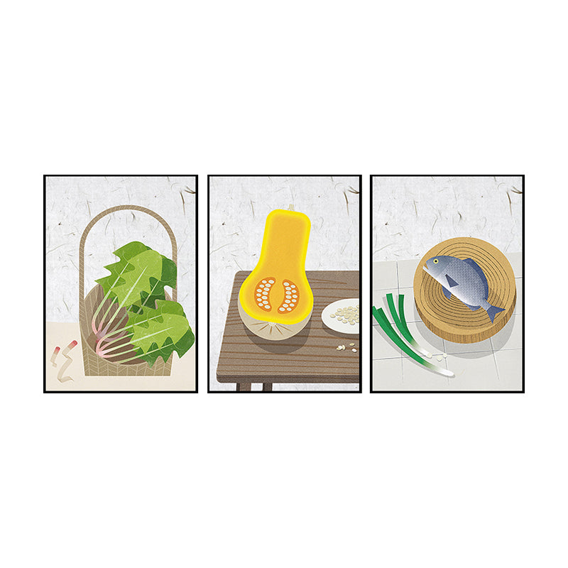 Gemüse- und Fleisch-Canvas-Druck Esszimmer Malerei Grau Wandkunst Set (Mehrere Größen)