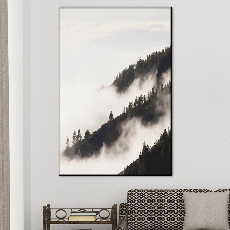 Frendorf | Foggy Natural Scenery Art Print in Grey Canvas Made Wall Decoration for Home, Texturiert